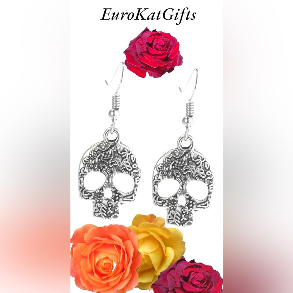 NEW Hand Crafted Silver Skull Earrings hypoallergenic stainless ear wires NWT